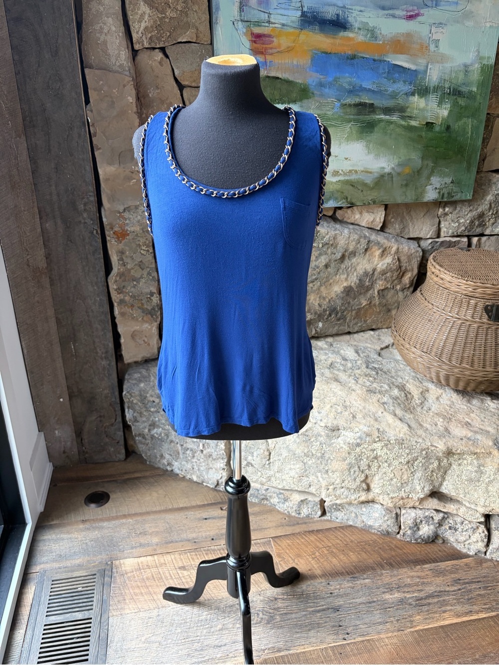 Vintage Y2K Cache Cobalt Blue Chain Trim Tank Top Sporty Luxe Boho